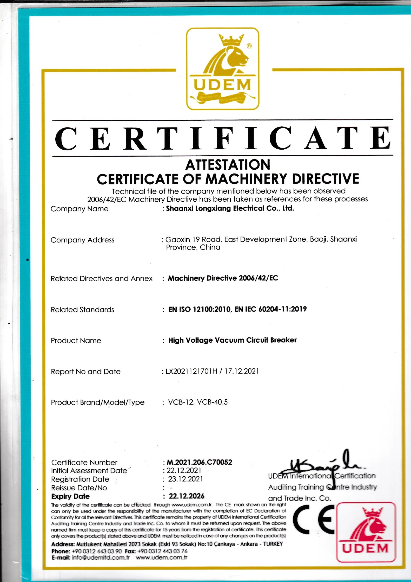 33kv/36kv/40.5kv Truck Type Indoor High Voltage Switch with Xihari Type Test report