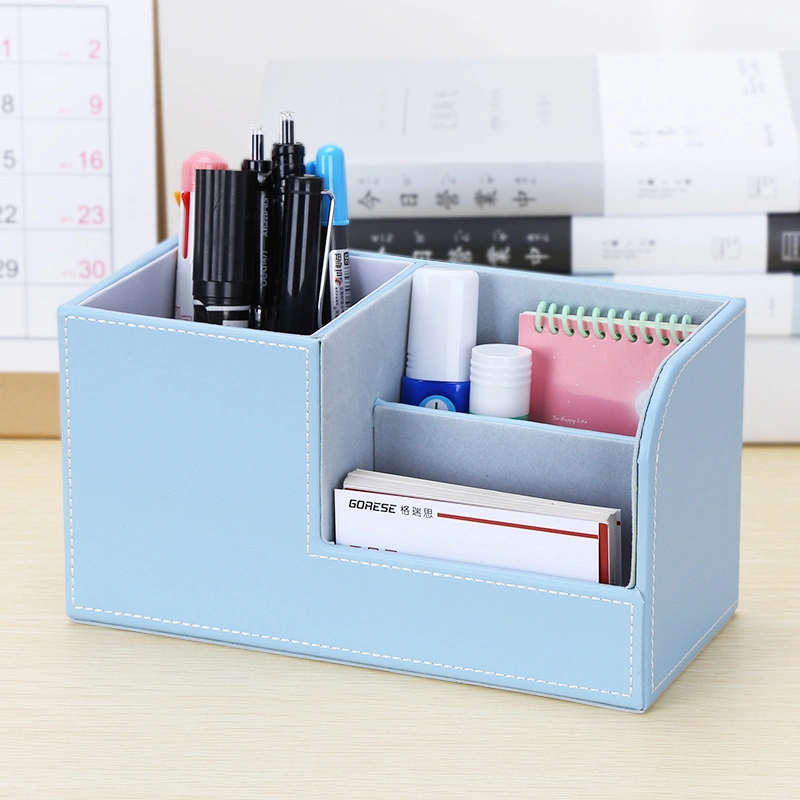 Factory Pen Container Office Leather Storage Box Multi-Functional Desktop Pen Holder