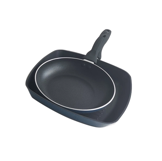 Juego de utensilios de cocina antiadherentes 2pcs Square Grill &amp; Fry Pan Juego en mármol gris