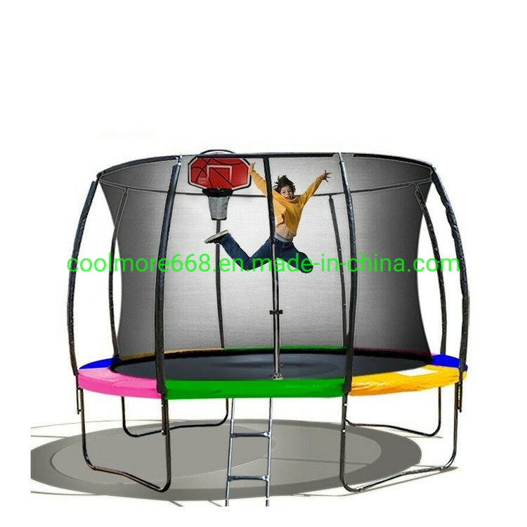 Deluxe Trampoline -8/10/12/14FT Round Trampoline with Net Enclosure and Red Basketball Hoop