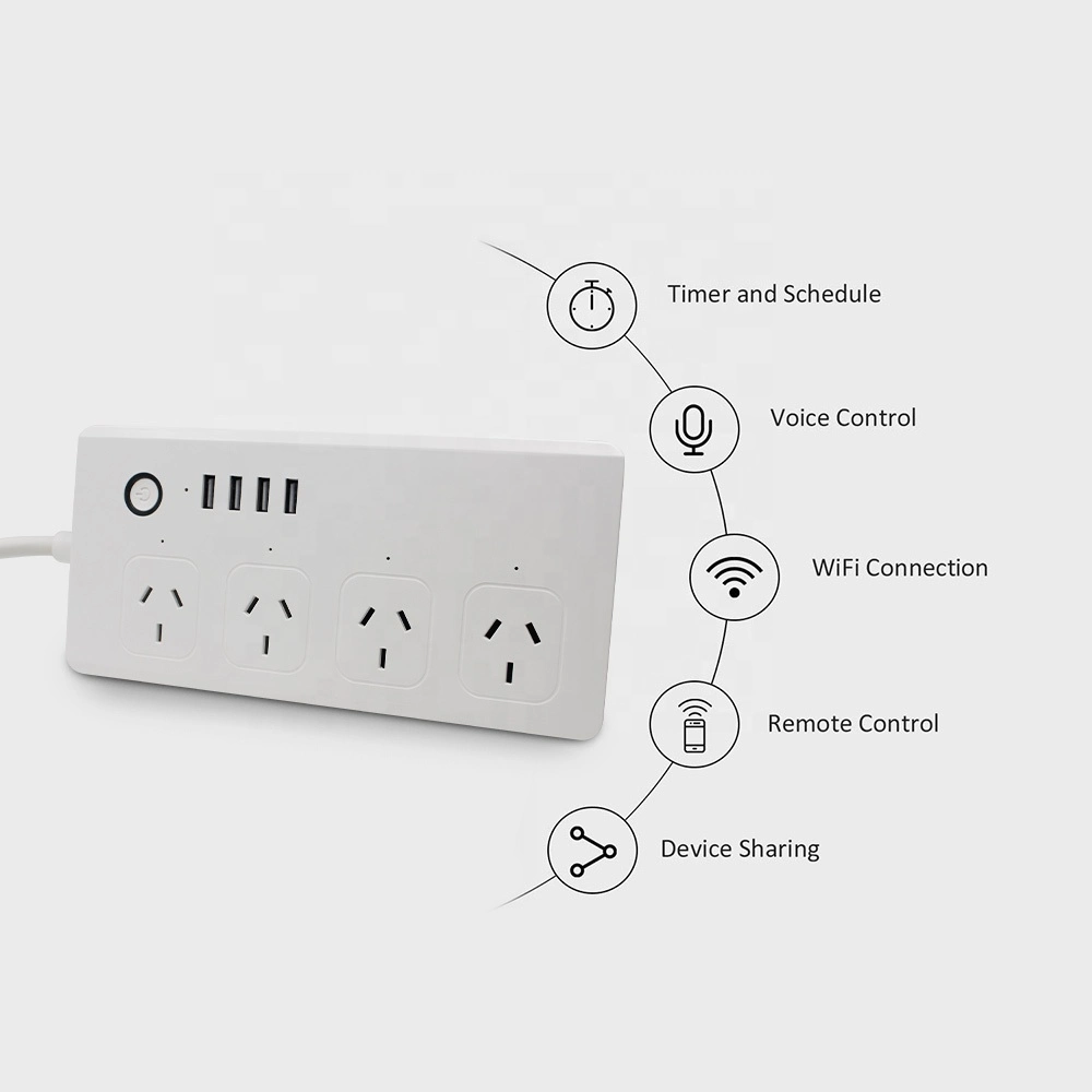 Alexa Google Assistant APPLICATION contrôle à distance parasurtenseur WiFi Power Multiprise Smart avec 4 ports USB