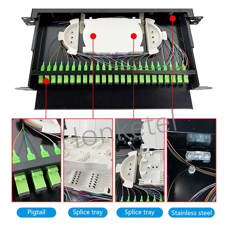 Hot Sale 1u 19' Rack Mounted Sliding Drawer Patch Panel 24 Ports Full Loaded with Sc APC ODF 24 Port Fiber Patch Panel