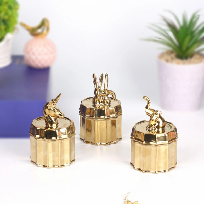 Cerâmica personalizado Plating Golden Porcelana Unicórnio Animal Shape jóias penduradas Organizador de armazenamento