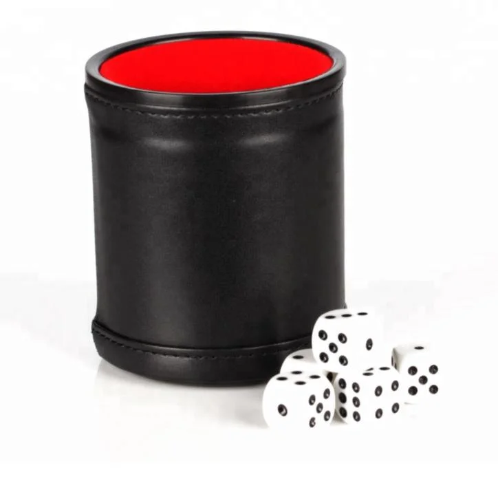 Custom Printing Gambling PU Leather Game Dice Cup with Red Velvet