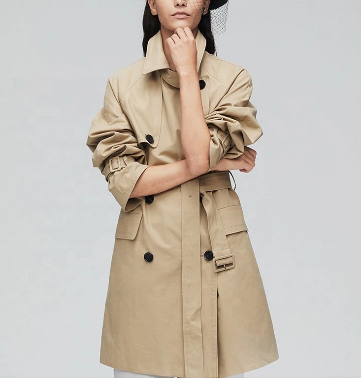 Trench tendance style coréen fait sur mesure classique pour Veste coupe-vent à col revers pour femme, manches courtes