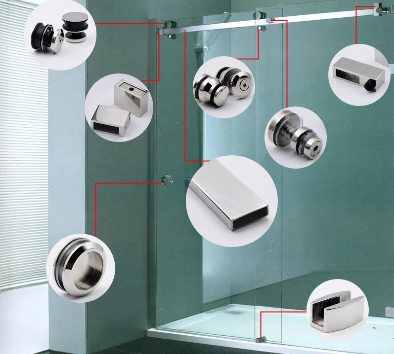 Roulette de porte coulissante en verre pour accessoires de quincaillerie de salle de bains en acier inoxydable.