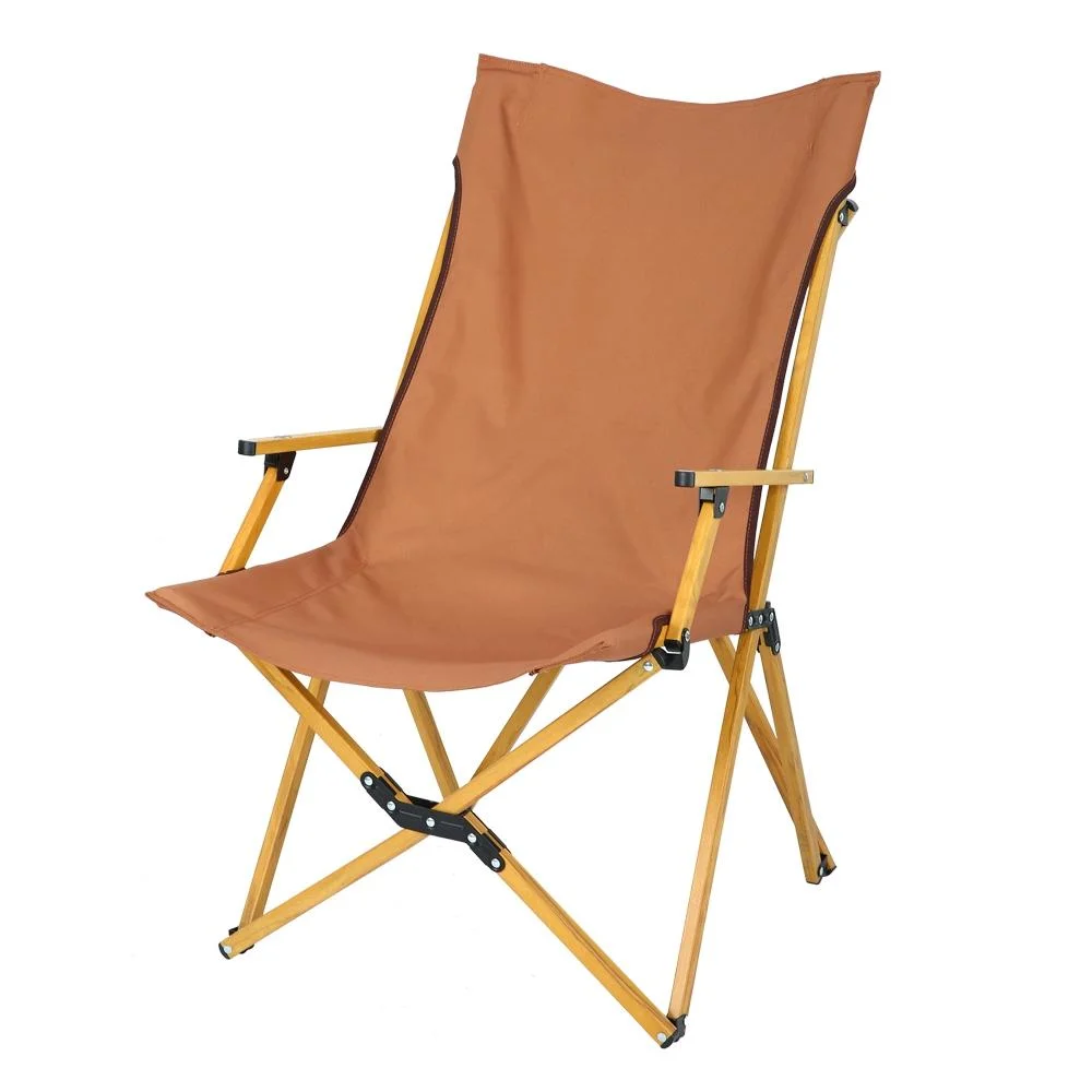 Chaise papillon de camping en alliage d'aluminium de couleur grain de bois pour l'extérieur avec accoudoirs.