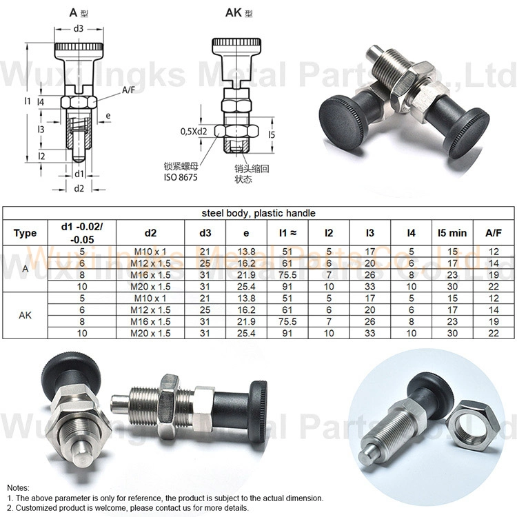 Corps en acier inoxydable M5 M6 Type de réinitialisation bouton d'indexation Plongeur