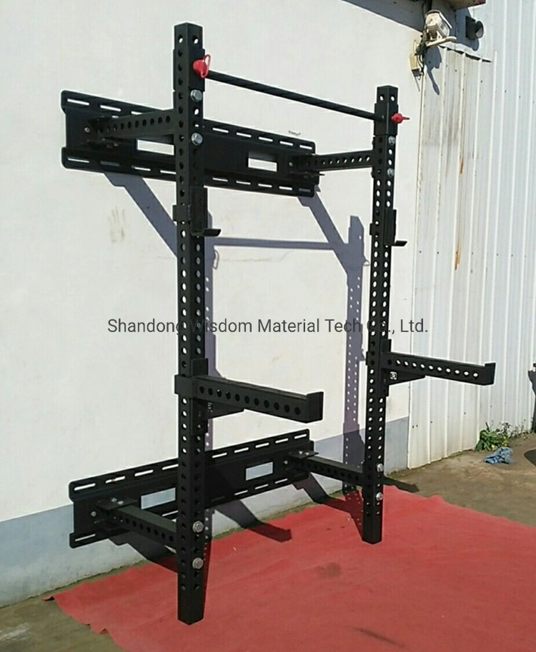 Gym Equipment Wall Mount Folding Squat Power Rack with J-Hooks and Spotter Arms