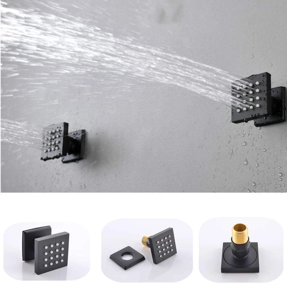 Système de tête de douche pluie à LED 12 pouces, montage mural avec Vanne de mélange thermostatique et 6 sprays pour corps de massage et à main Ensemble douche