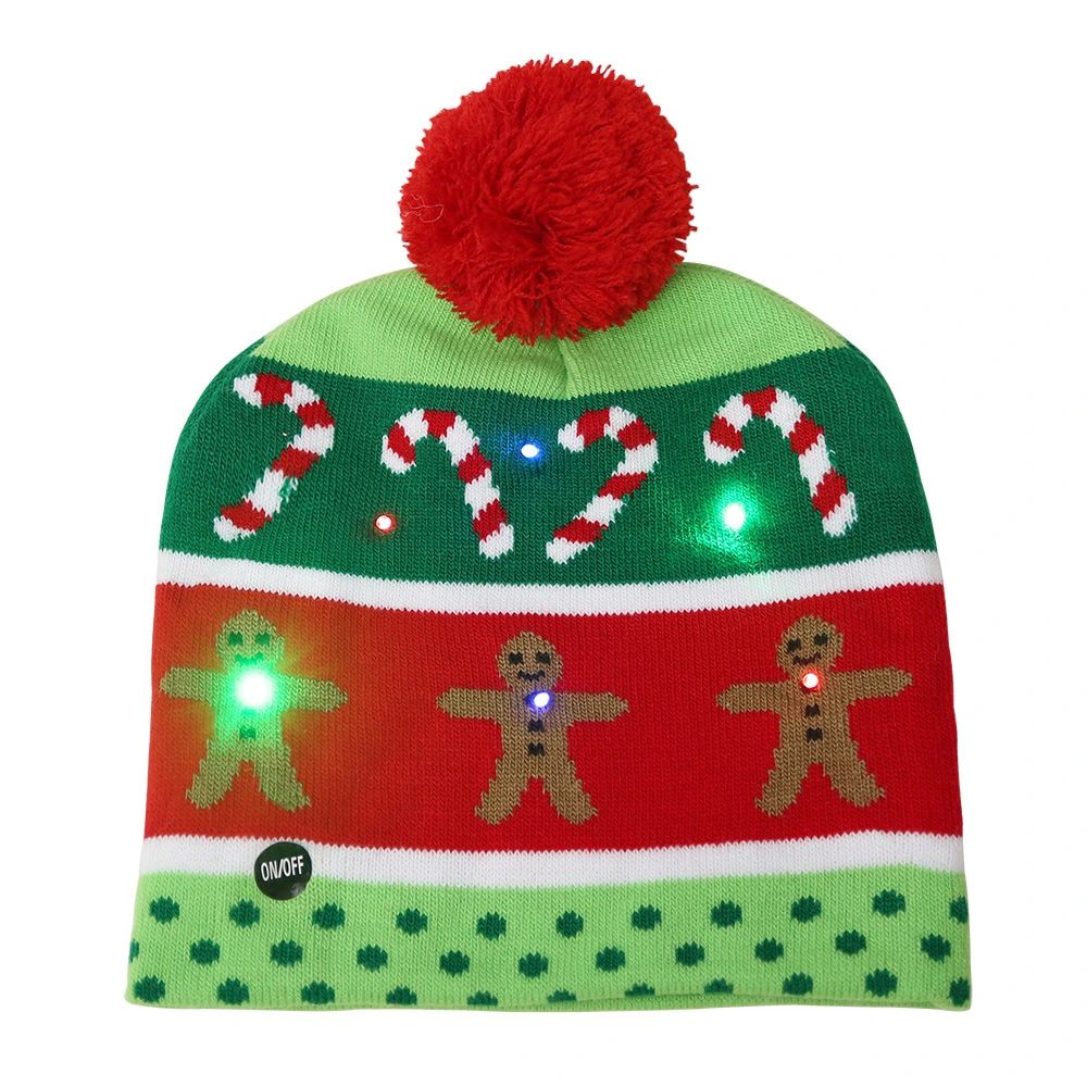 Neue Winter Festival Weihnachtsfeier Pompom LED Hüte Kinder LED Light-up Caps Damen LED Weihnachten Strickmütze