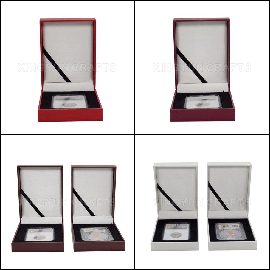 Caixa de embalagem de oferta de Slab Medal Display em MDF personalizada alta Caixa de exposição de moedas entalhada em papel Leatherette de qualidade