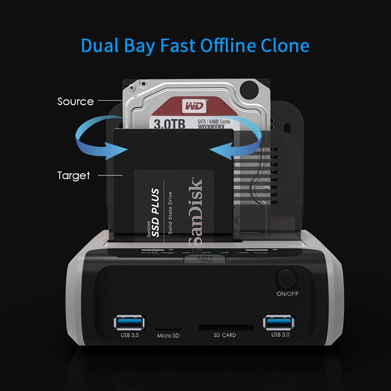 Carcasa de disco duro externo de compartimento doble USB 3,0 a SATA carcasa de disco duro para unidad de disco duro de 2,5 &amp;rdquor; y unidad de disco duro de 3,5 &amp;rdquor; SSD