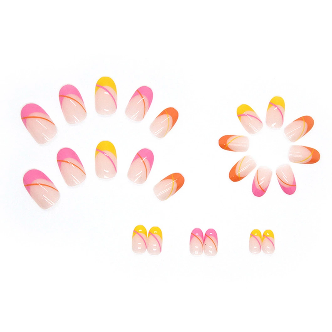 Wholesale/Supplier Wearing Nail Tip Round Head Colorful French Warm Color Sweetheart Fake Nails Finished Nail Art