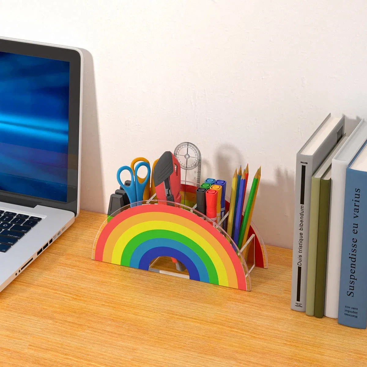 Acrylic Pen Holder Box Rainbow Office Student Desktop Stationery Large-Capacity Storage Box