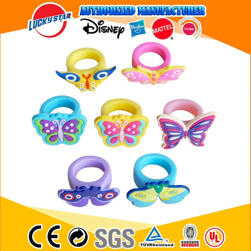 Großhandel Prinzessin Party Bevorzugungen Schmetterling Kinder Gummi-Finger-Ringe Set Schmuck Geschenkartikel für Mädchen