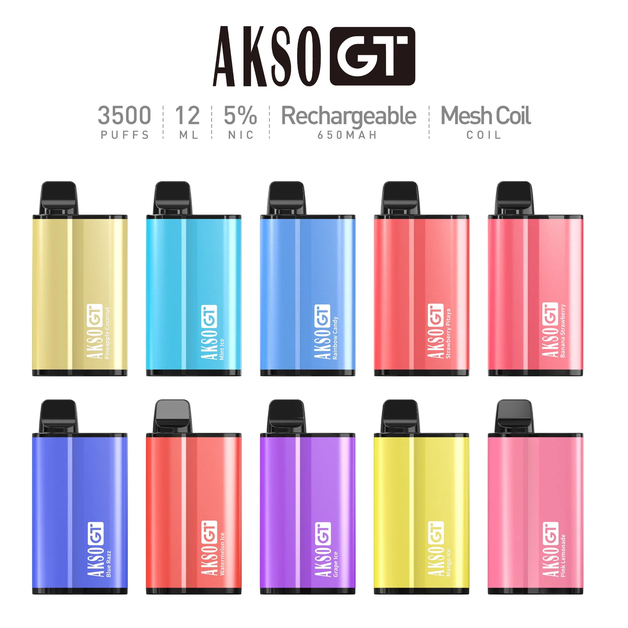 Akso desechables recargable Vape Caja con tapa protectora 12.0 ml 650 mAh