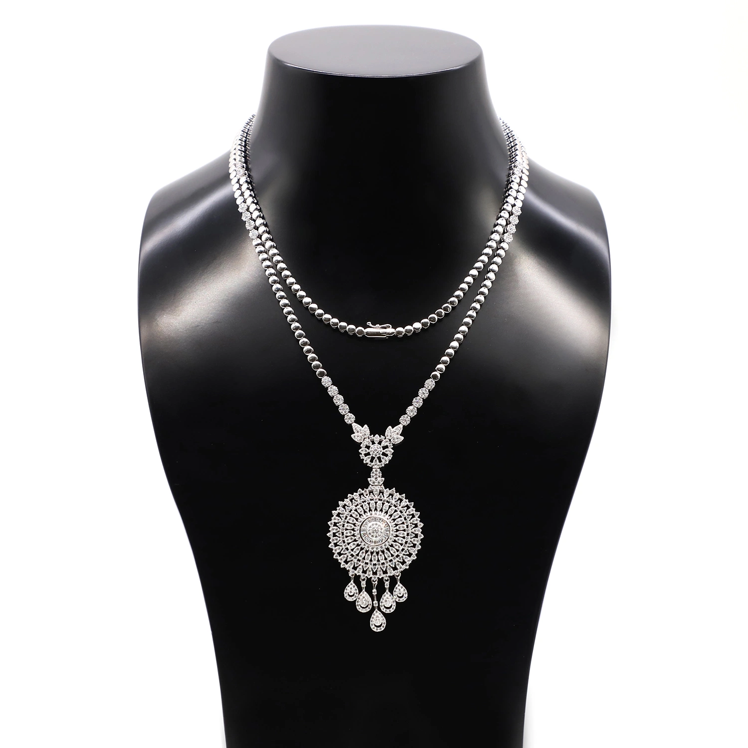 Arabic Style 925 Sterling Silver with Rhodium Plating Long Necklace Fashion Jewelry