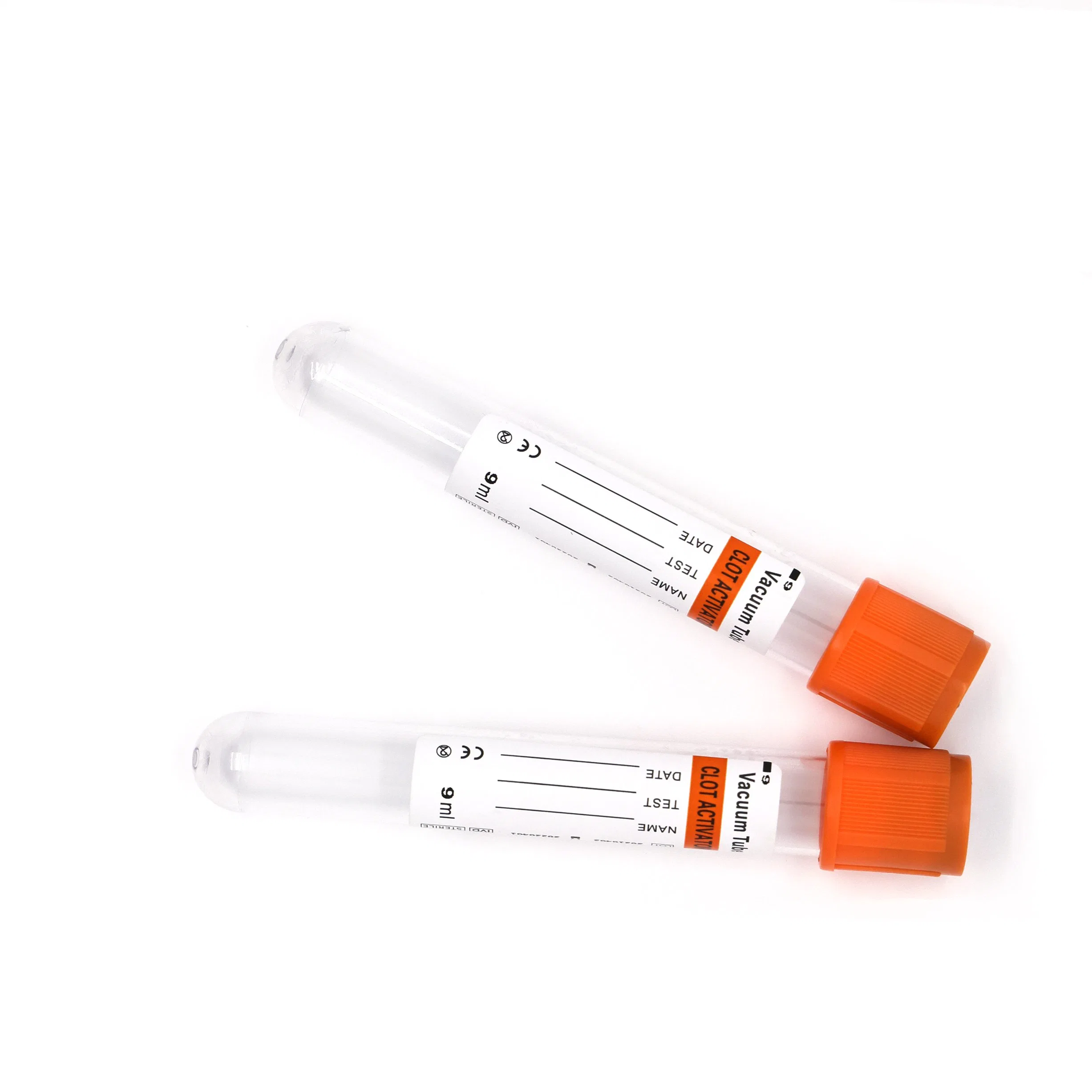 Tube de prélèvement sanguin à capuchon orange avec activateur de coagulation au citrate de sodium pour la collecte de sang.