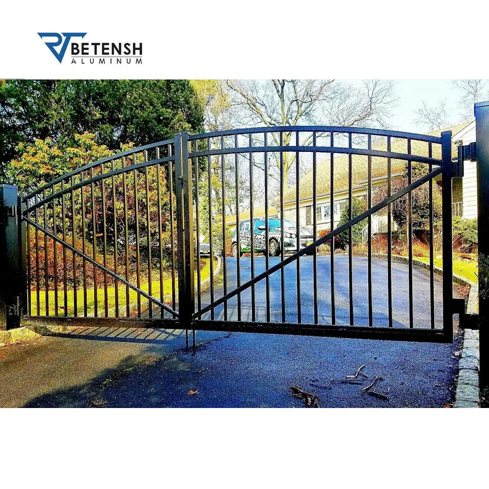 Aluminum Fence Driveway Door Power Coated Arched Double Sliding Swing Decorative Driveway Gate
