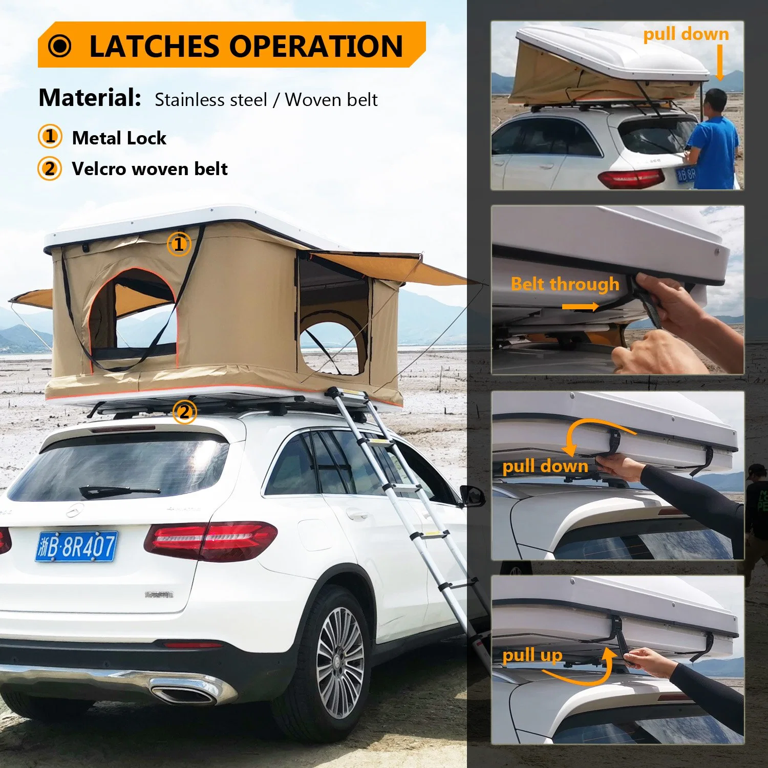 2023 Straight Hydraulic Pressure Pop up Camping 2 Person Automatic SUV Truck Rooftop Tents Hard Cover Car Roof Top Tent