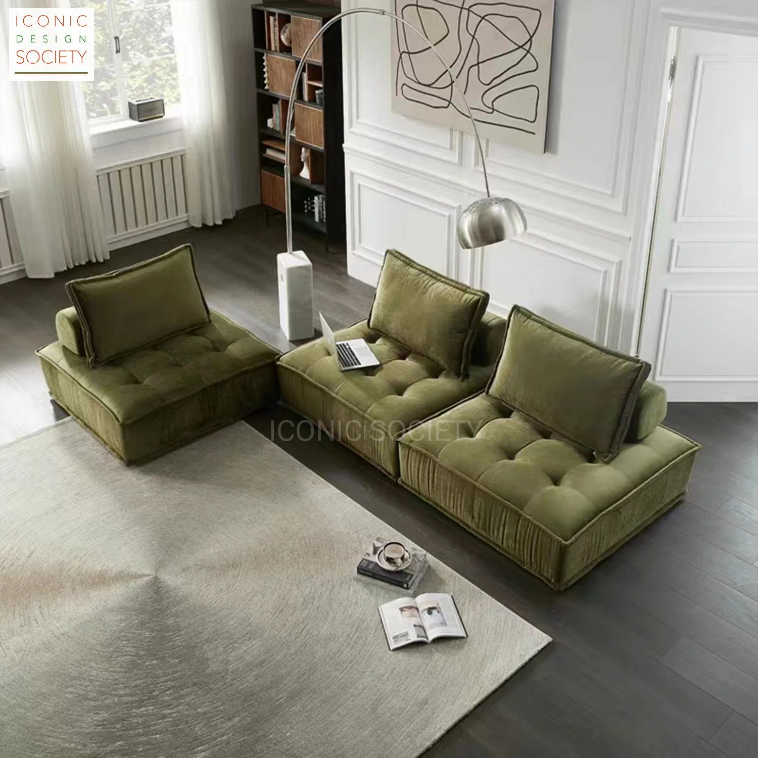 Maison moderne salon mobilier fauteuil inclinable coussin canapé de loisirs tissu Ensemble de canapés verts