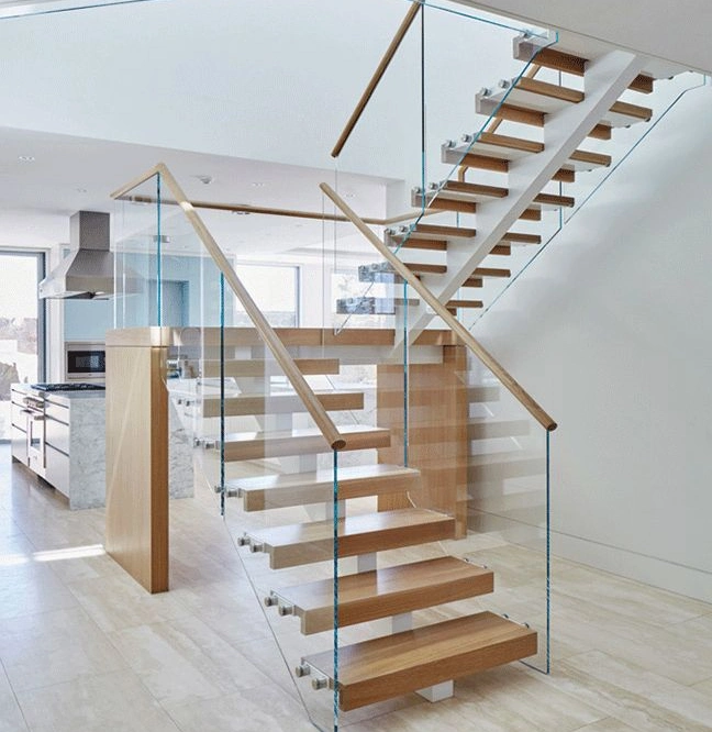 USA / Canada Standard Steel Wood Staircase Metal Glass Railing Straight Mono Beam Staircase Design