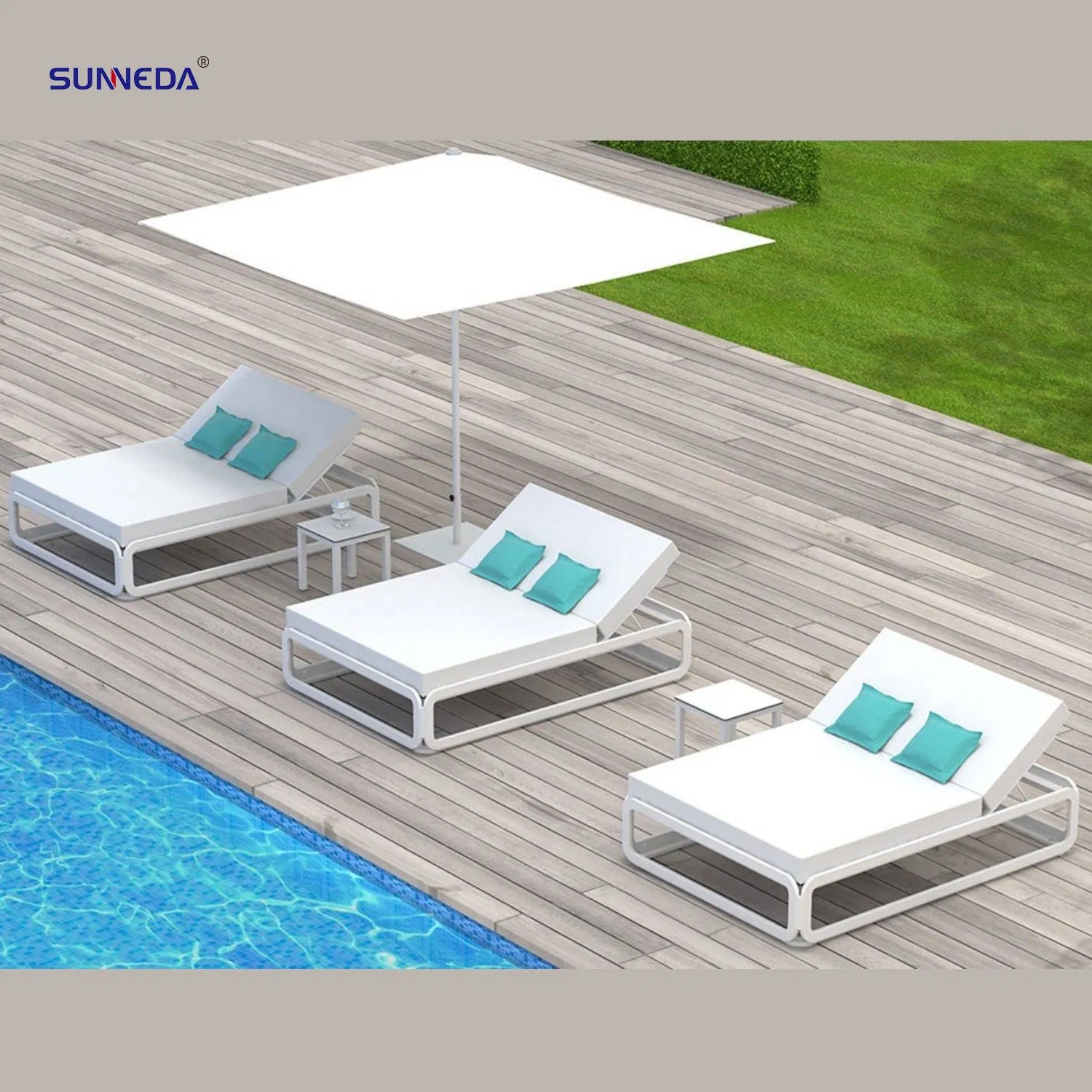 Garden Hotel Fancy Colorful Custom Design Stylish Double Sunbed