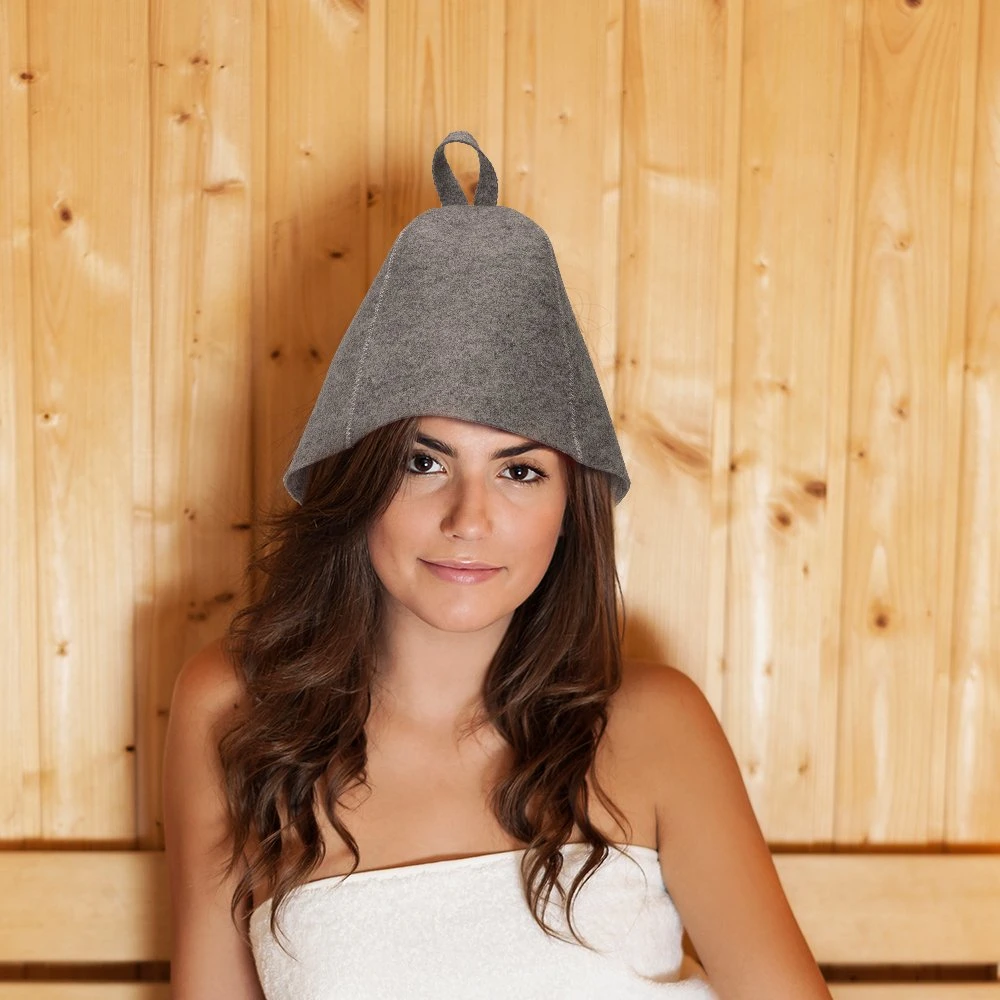 Ensemble sauna en feutre chapeau Mitten Mat chapeau feutre pour sauna Et bain de vapeur pour hommes et femmes