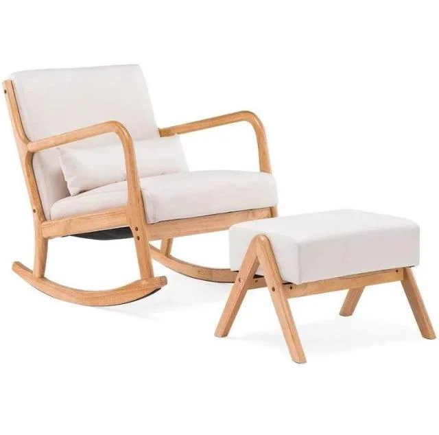 Popular Modern Leisure Chair Solid Wooden Rocking Glider Chair with Ottoman