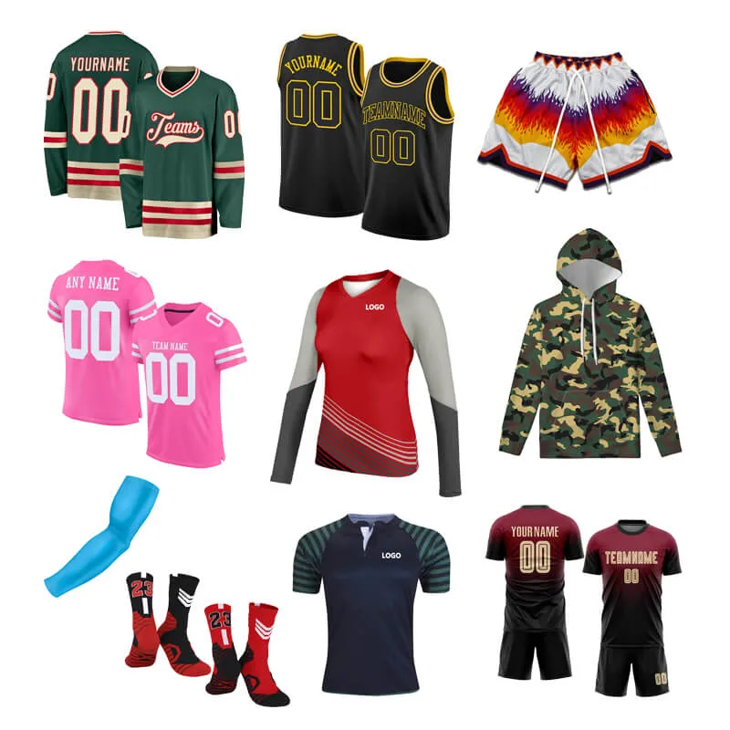 Factory Custom Clothing Sports Wear Socks Hoodie Hockey Basketball Football Volleyball Rugby Soccer Uniform Shorts Jersey