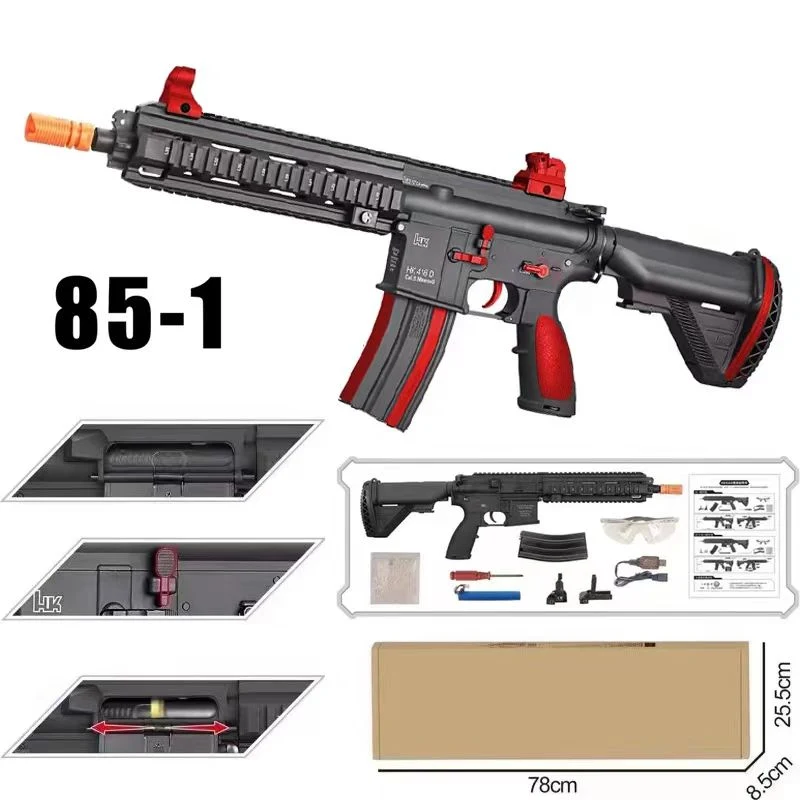 Caixa de velocidades em metal HK416D engrenagem metálica com esfera de gel elétrica e metal de metal 1: Contas de água Splatter jogo de tiro Toy Gun