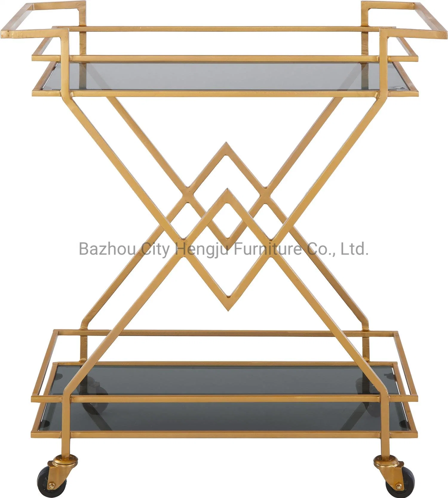 Modern Rectangle Golden Stainless Steel Frame 3 Glass Layers Hotel Serving Trolley Hotel Furniture for Sale