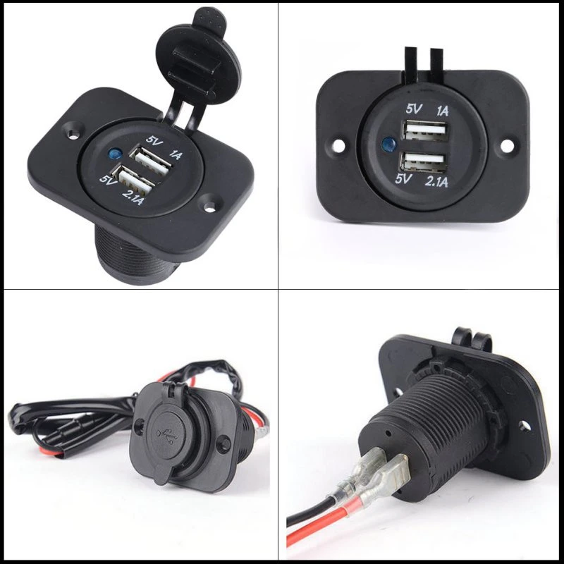 Motorcycle Dual USB Socket Charger Power Adapter Outlet Power Mobile Phone Charger with LED 12-24V for Auto Car Truck ATV Boat