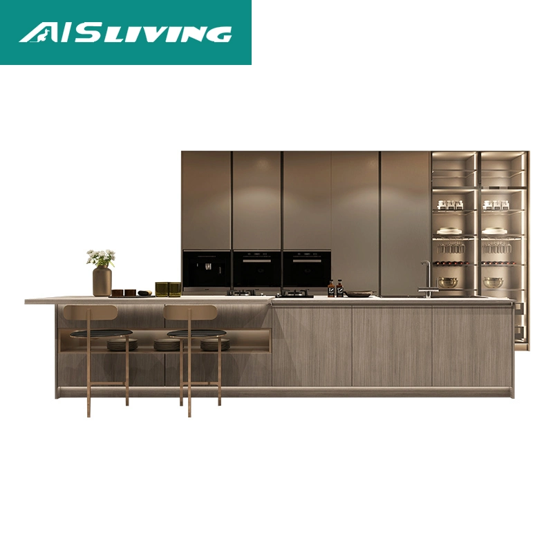 Fabricantes residenciais de fibra de vidro Frosted Aluminium Custom Metal Glass Kitchen Cabinet Mobiliário moderno Design Fibre Buy