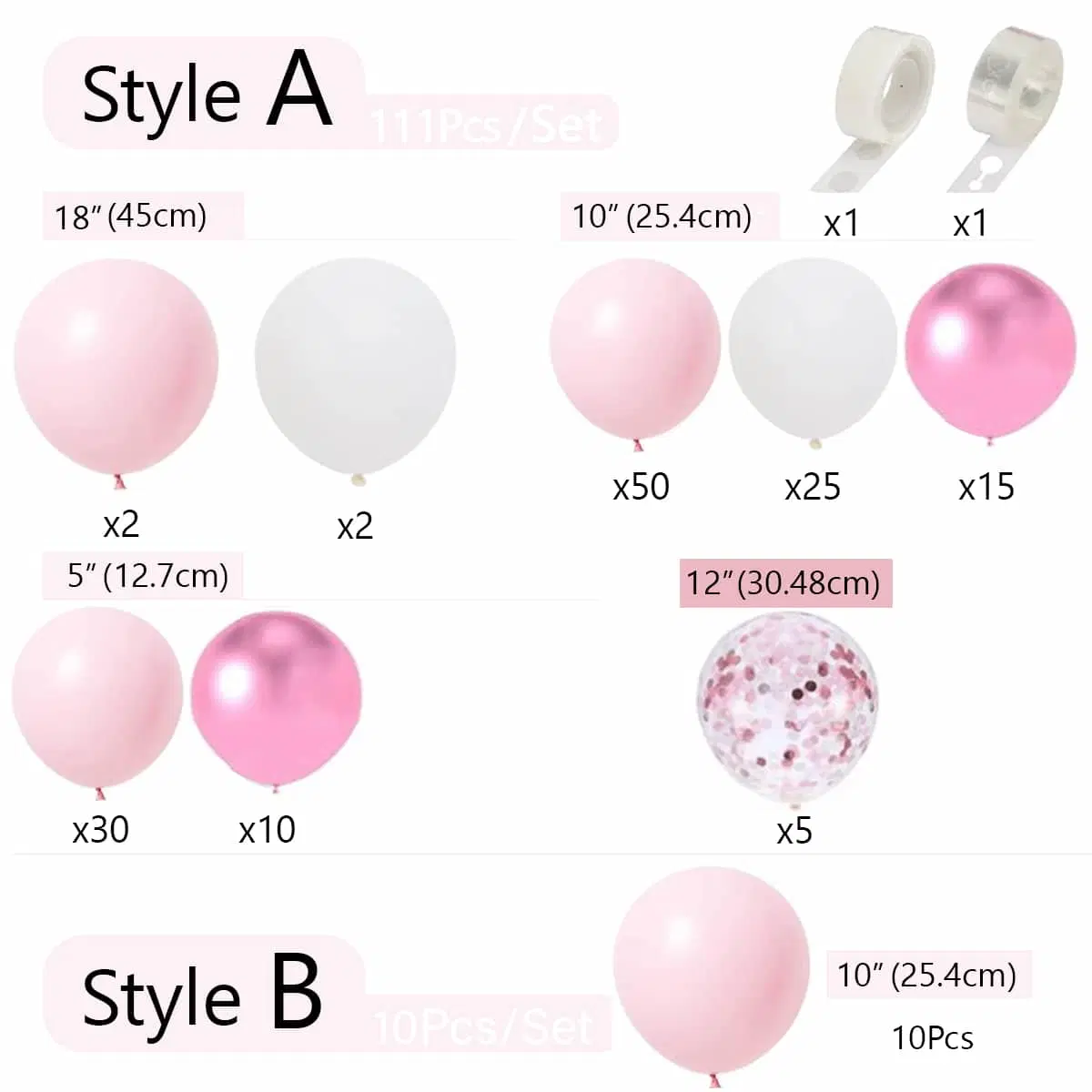 Pink White Balloons Garland Pastel Pink Balloons Metallic Confetti Birthday Party Balloons