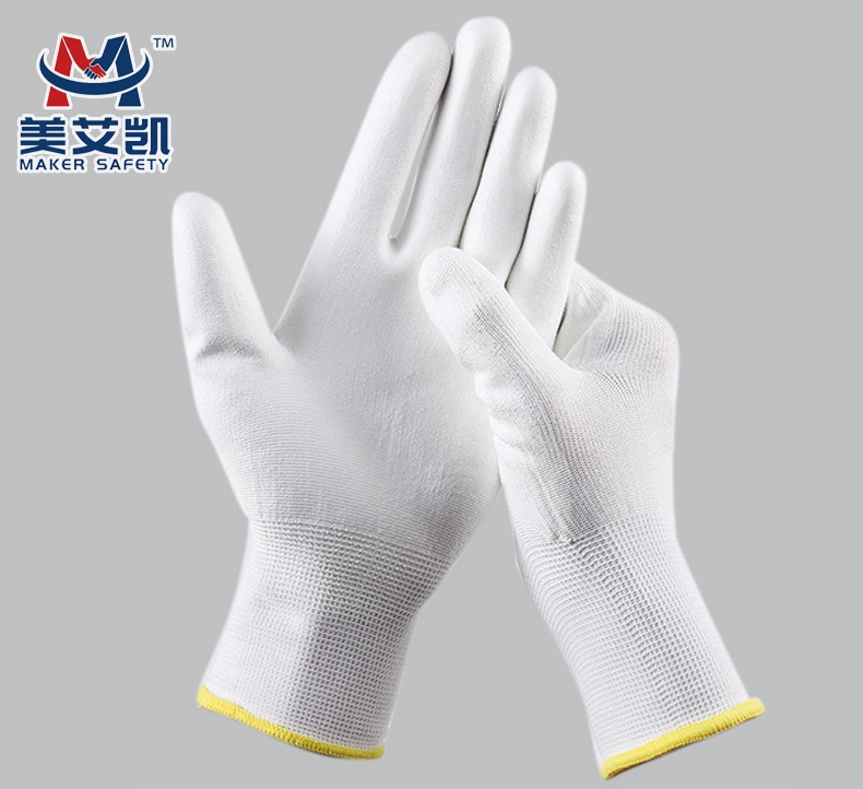 13G White Polyester Liner White Polyurethane Coated Safety Working Labor Protective PU Gloves En388 3121X