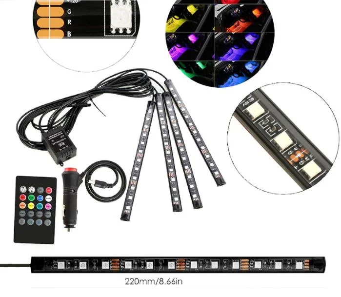 Großhandel bewegliche Farben Auto-Effekt Ambient Mood LED Beleuchtung Auto Innendekoration Lampe USB bunte LED Auto DJ Licht mit Fernbedienung