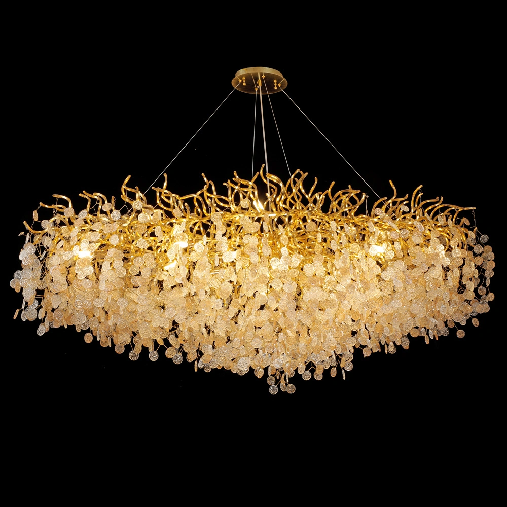 2022 Meerosee luxuriöse Kristall Kronleuchter Golden Modern Pendelleuchte Beleuchtung für Restaurant Hotel Raindrop Linear Light Fixture