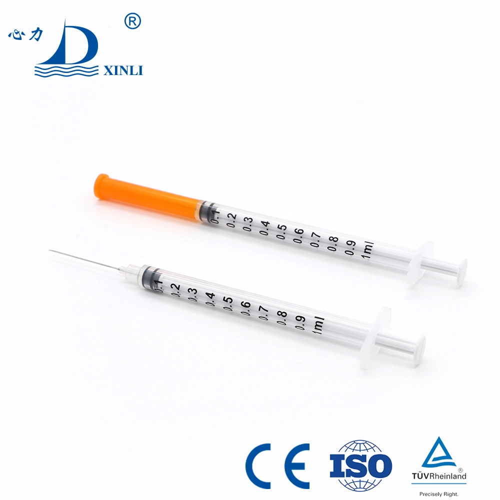 29g 30g 31g 0.5 Ml 1ml Disposable Safety Insulin Syringe U50 U100 Orange Insulin Syringe with Needle