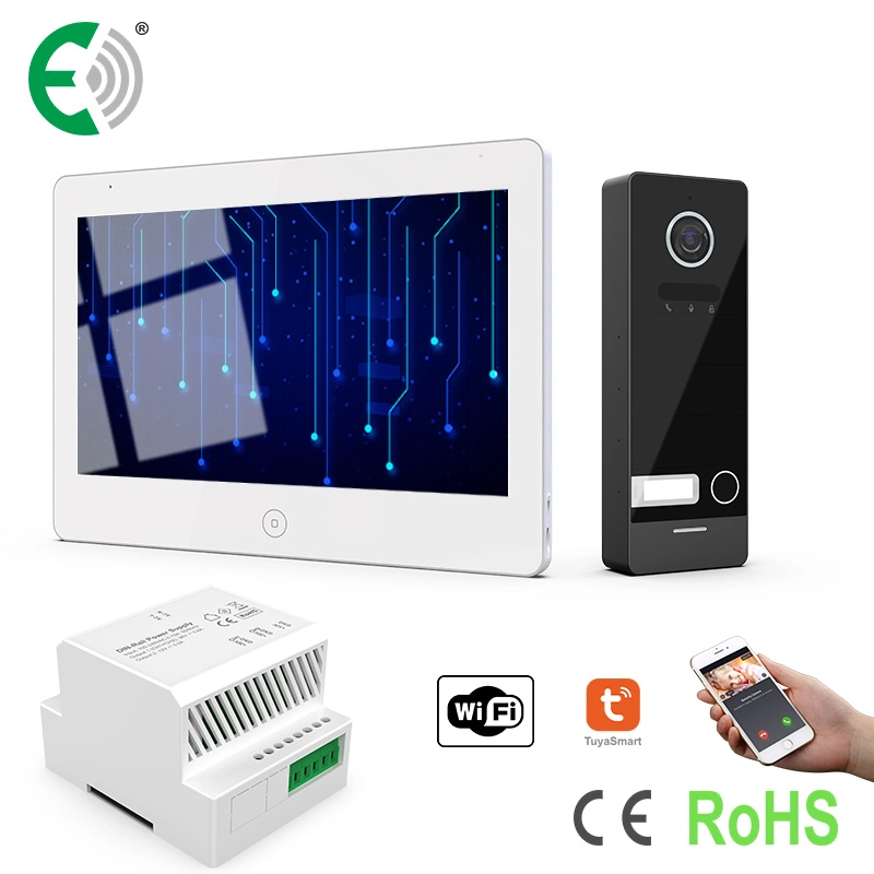 10,1-Zoll-2-Wire-WiFi-Touchscreen-Video-Doorphone 1-Familie Intercom Kit mit Netzteil