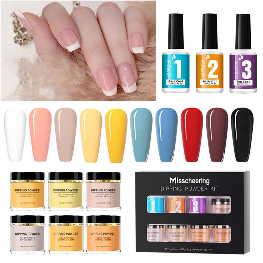 2022 Juego de Arte de Uñas con Polvo de Inmersión Kit de Uñas de Estilo Francés Gel de Arte de Uñas Capa Base Capa Superior Activador Caja de Regalo de Paquete