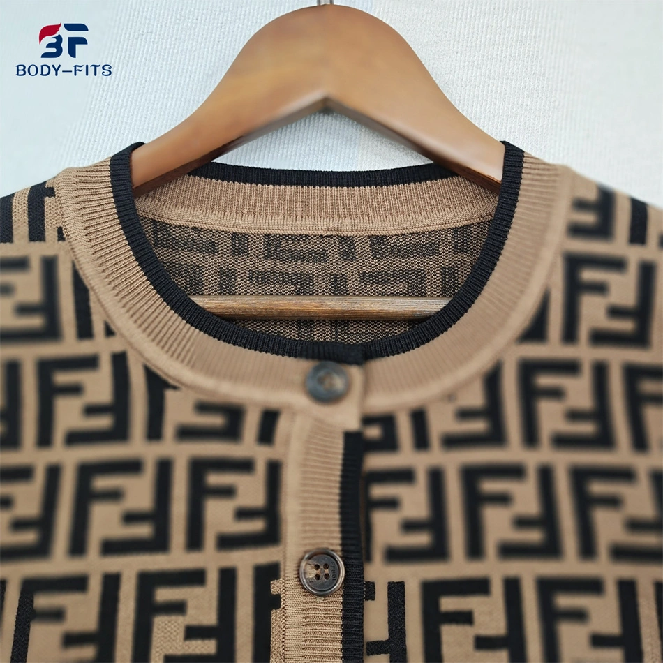 Sudadera de Marca femenina FF Designer botón up cuello redondo punto Cárdigan