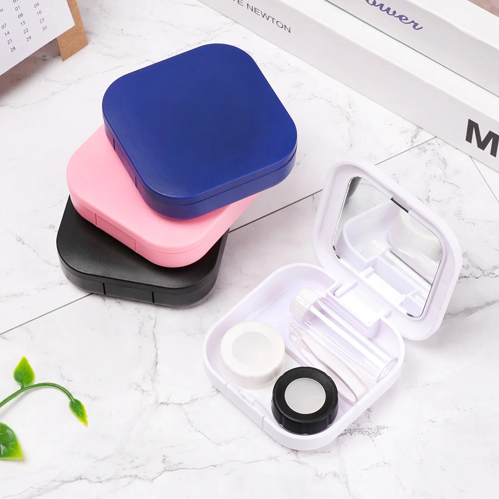 1PC Contact Lens Case Square Travel Portable Solid Color Lens Cover Container Holder Storage Soaking Box Fashion Accessories Contact Lens Case