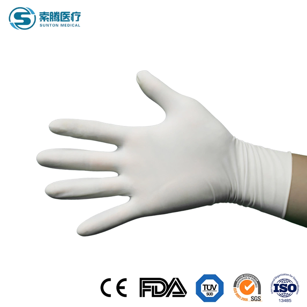 Sunton Hochwertige Latex-Handschuhe Einweg-Puderfreie Op-Handschuhe China Weiße Farbe Medical Grade Fäustling Lieferanten Probe Verfügbar Surgical Handschuhe