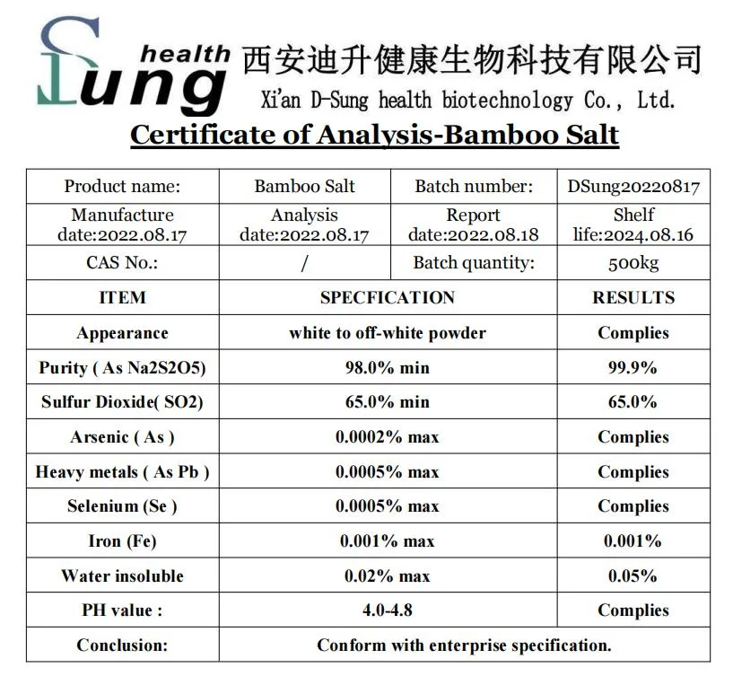 Alta pureza Anti-oxidación SAL de Bambú Grado alimenticio SAL de Bambú polvo SAL de bambú