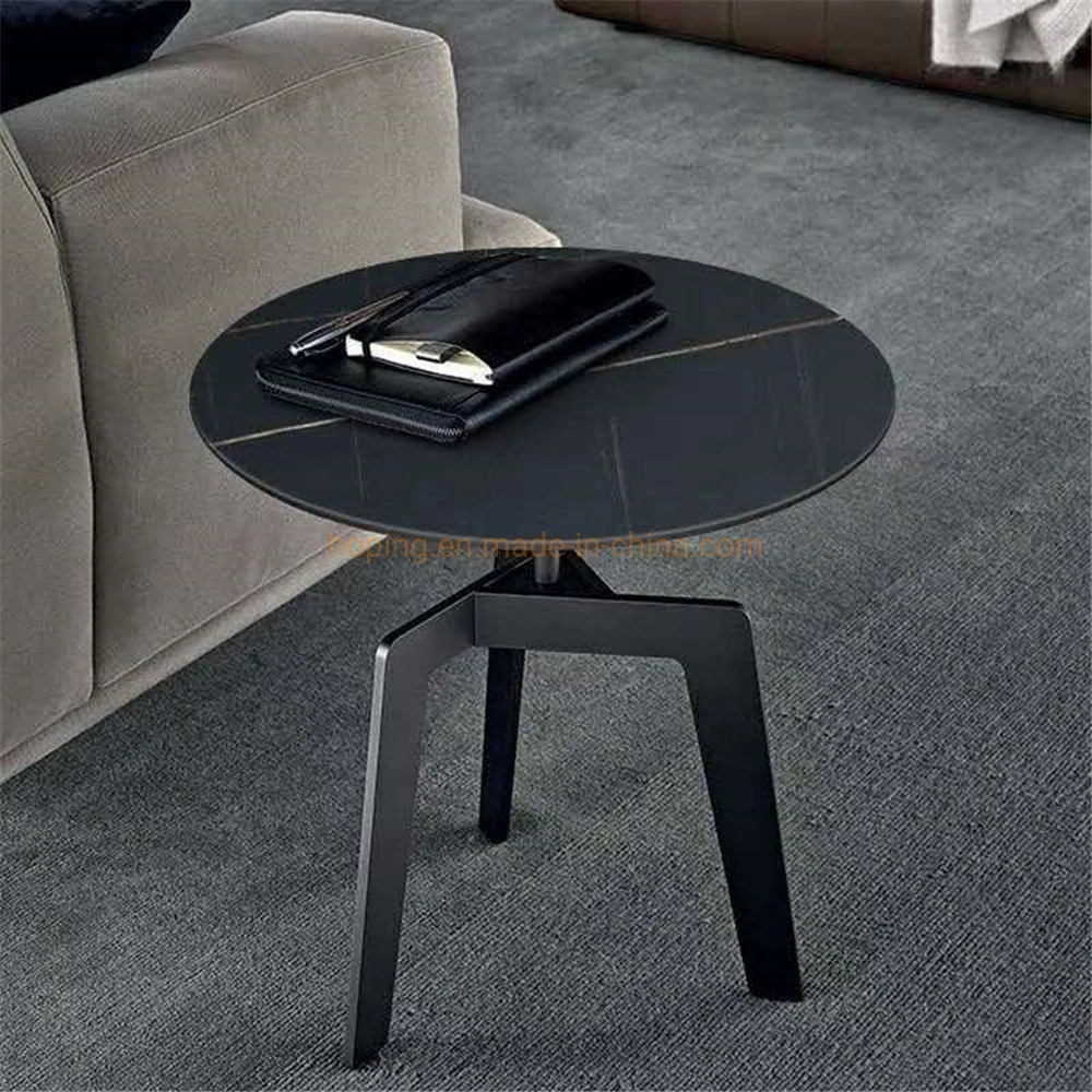 New Modern Design Elegant Black Metal Legs Restaurant Dining Table MDF with Paper Coffee Table