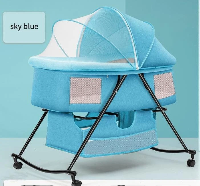 Folding Nice Design blue Metal Swing Travel Baby Bed Rocking Playpen Crib