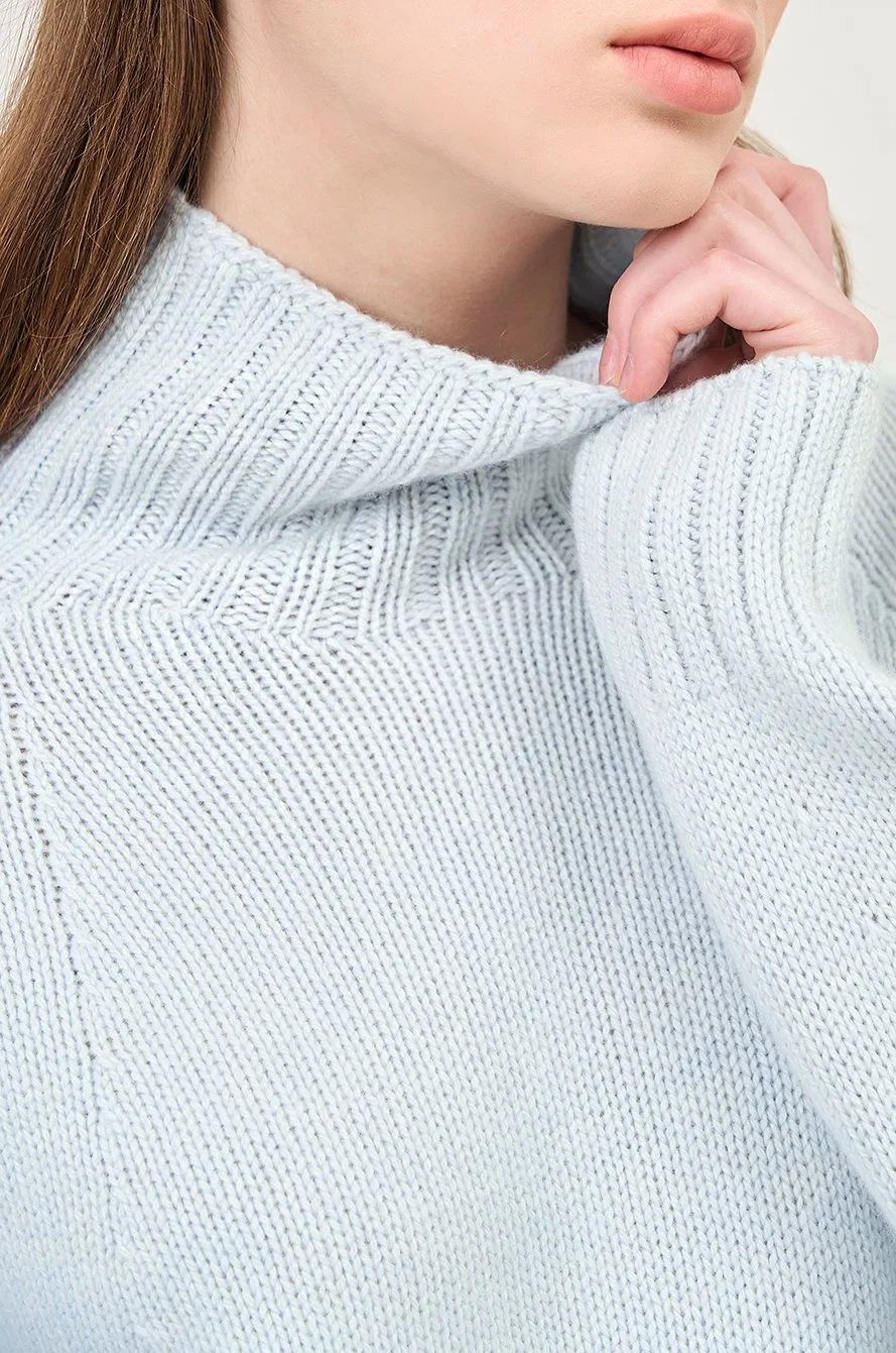 Women&prime; S Fashion Knitted Rib Turtleneck 100% Cashmere Jumper Sweater