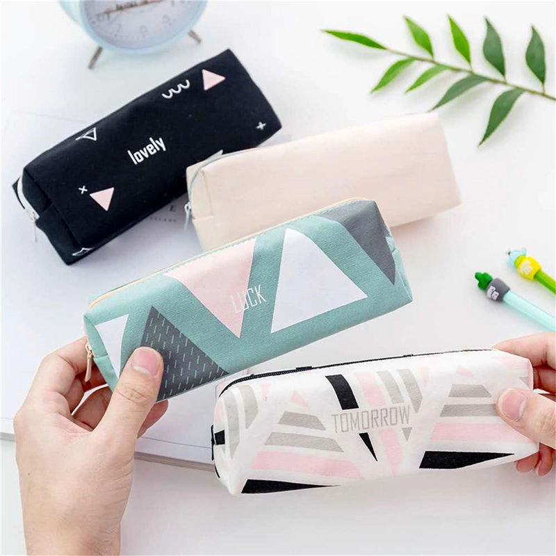 fashion Eco-Friendly Fabric Canvas Pouch Office School Children Pencil Box Zipper Bag